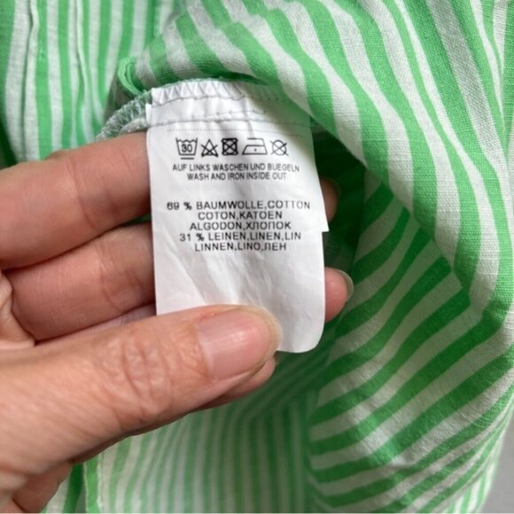 ERFO PURE Cotton Linen Green Striped Long Sleeve tunic shirt Sz 2XL - Picture 8 of 10